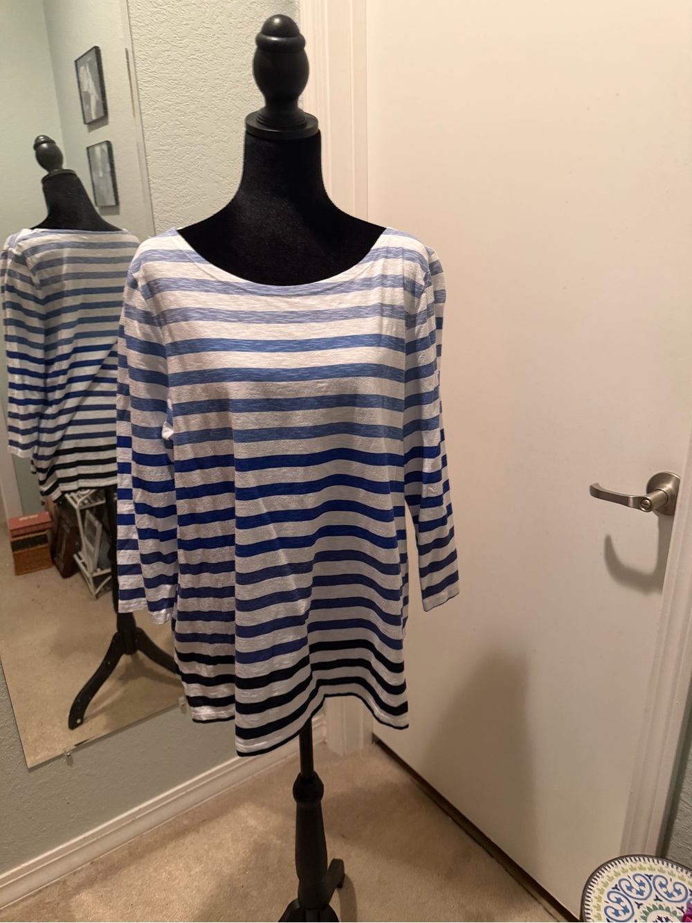 Talbots Blue and White Striped Long Sleeve Boatneck Top